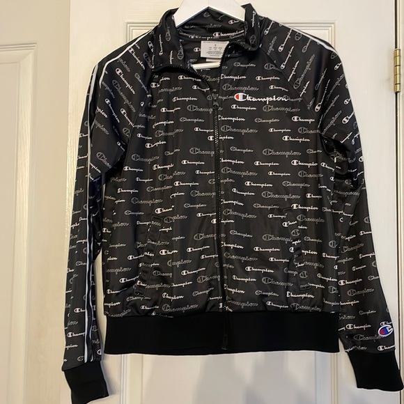 Champion Track Jacket with Allover Logo Print Size Small Black and white - Picture 4 of 12